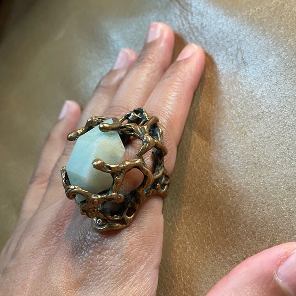 Rare Mania Mania bronze amazonite immortals brutalist stone crystal quartz ring - Picture 4 of 14